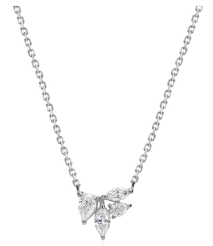 14k Gold 4 Marquise Diamonds Creating a Special Shape Diamond Necklace total 0.33 carat