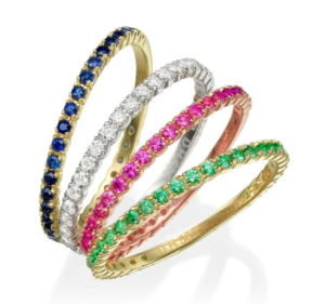 14k Gold Colorful Row Ring with Gemstones