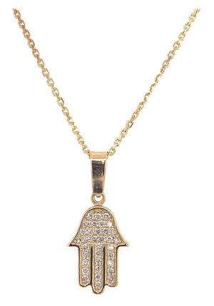 14k Gold Hamsa Natural Diamond Necklace Total 0.36 carat