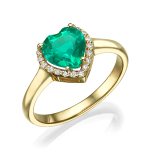 14k Gold Marquis Cut Green Emerald Engagement Ring with Natural Diamonds