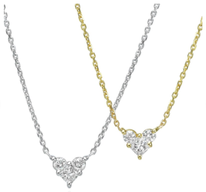 14k Gold 3 Diamonds Creating a Heart Shape Diamond Necklace. Total 0.30 carat