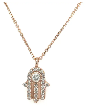 14k Diamond Hamsa Necklace, with diamond in the center, 14k White, Rose, Yellow, Pave Diamonds, Luck Charm, Gift for Her, Jewish Gift. - Image 2