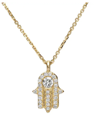 14k Diamond Hamsa Necklace, with diamond in the center, 14k White, Rose, Yellow, Pave Diamonds, Luck Charm, Gift for Her, Jewish Gift.