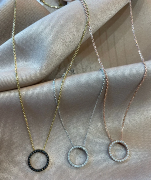 14K Gold Circle Diamond Necklace Dainty Circle Round Necklace with Diamonds Minimalist necklace. - Image 3