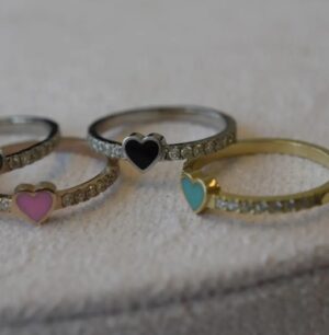 14K Rose Gold Diamond and Enamel Heart Stackable Ring. - Image 6