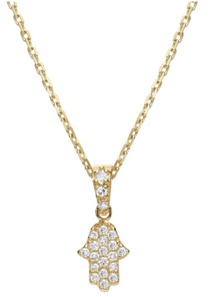 14k Gold Hamsa Diamond Necklace with Diamonds on the Pendant Hamsa Hand Ancient Symbol