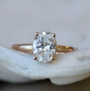 14K Gold Ring Oval Lab Diamond with Diamonds Around the Crown