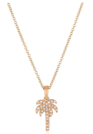 14K Rose Gold Palm Tree Diamond Necklace.